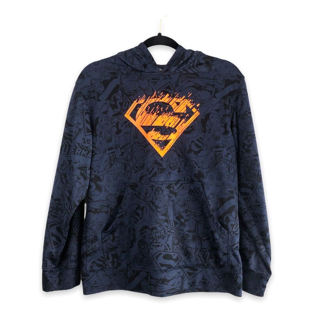 Superman Youth Size 2XL (18) Blue Hoodie Hunter Orange Accents DC Comics Hero